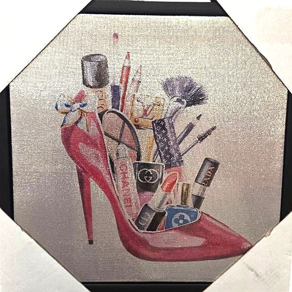 At Home Stiletto & Designer Makeup Vinyl Foil Framed Wall Decor‎